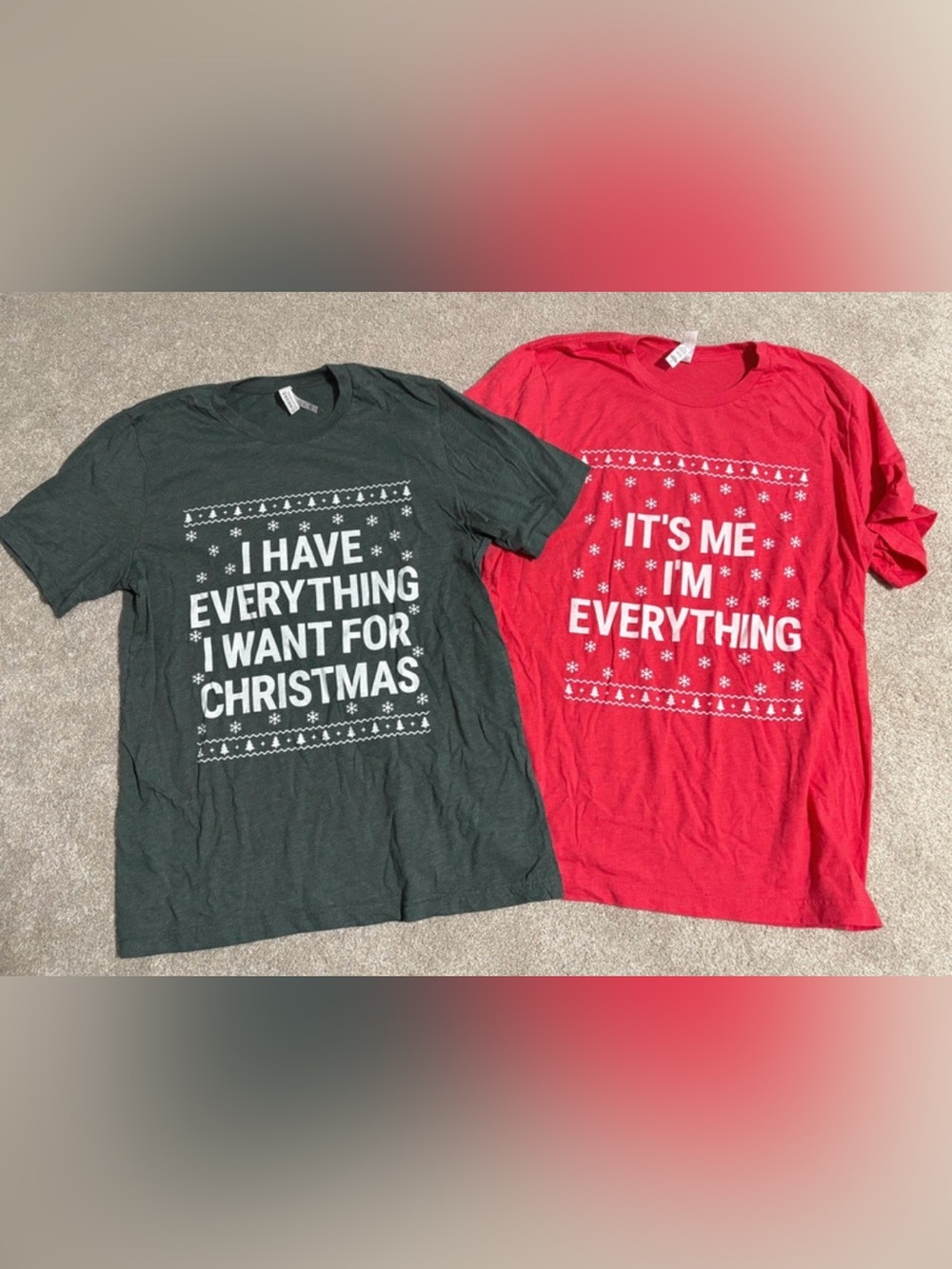 Couples Christmas Graphic Tees - Red & Dark Green Holiday Shirt